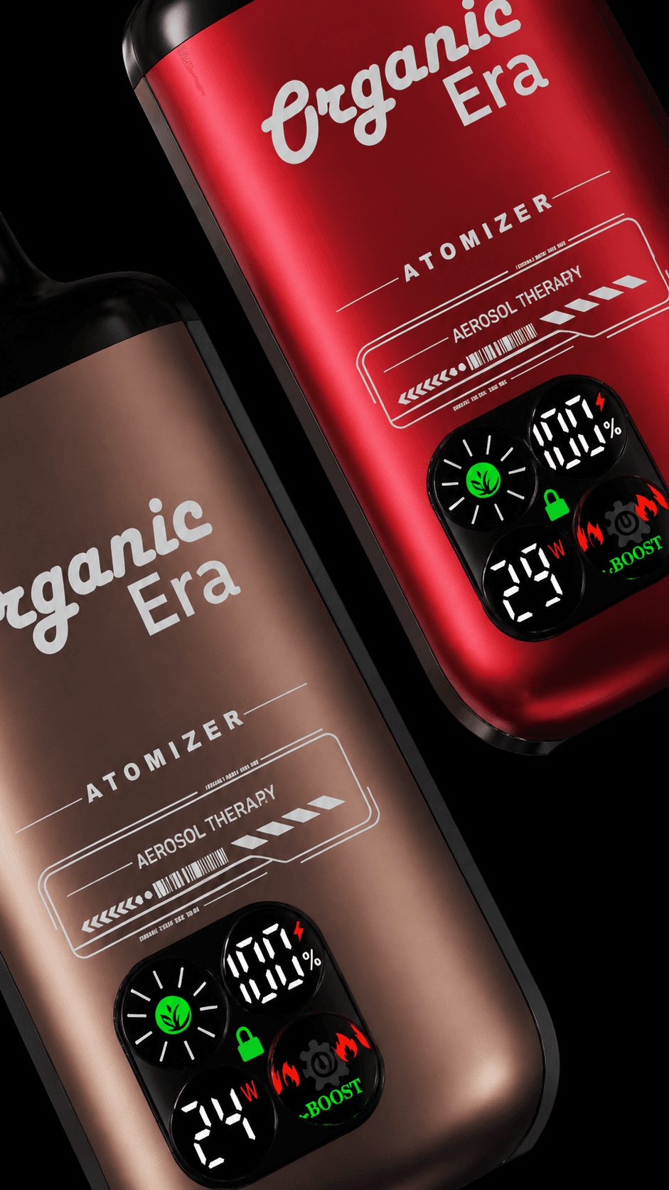 Organic Era atomizer, diagonal closeup detail shot
